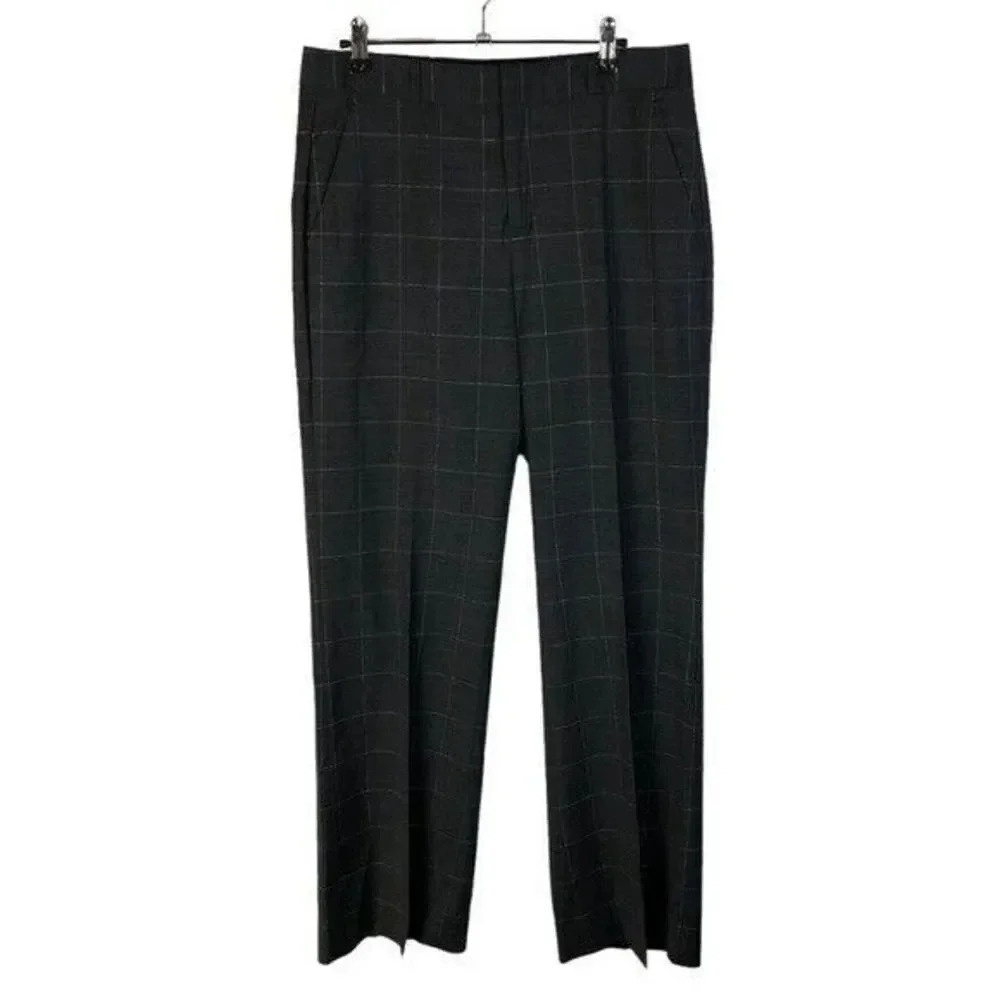 Banana Republic Blake Gray Plaid Wide Leg Wool Dress Pants 4